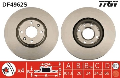 2X DISCO DE FRENADO PEUGEOT PARTE DELANTERA 208/308/3008/5008 07- DF4962S  