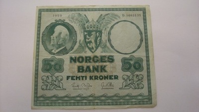 Banknot Norwegia 50 koron 1959 stan 3