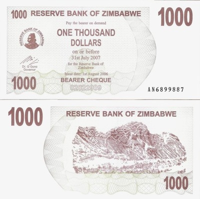 Zimbabwe 2006 - 1000 Dollars Pick 44 UNC