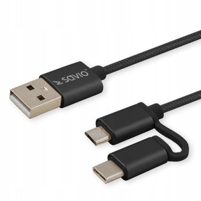 CL-128 Kabel 2w1 USB C+micro USB, 2.1A, 1m OPLOT