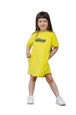 T-shirtowa sukienka mashMNIE neonowo żółta 128/134