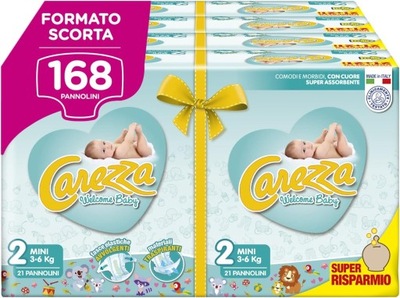 CAREZZA Welcome Baby Mini, Taglia 2 (3-6 kg), 168 pannolini