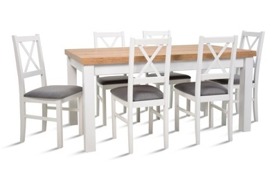Stół drewniany rozkładany 90x160/210 6 krzeseł