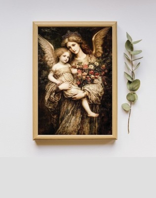 Obraz Anioł Stróż z dzieckiem, rozmiar A5 do pokoju dziecięcego, na chrzest