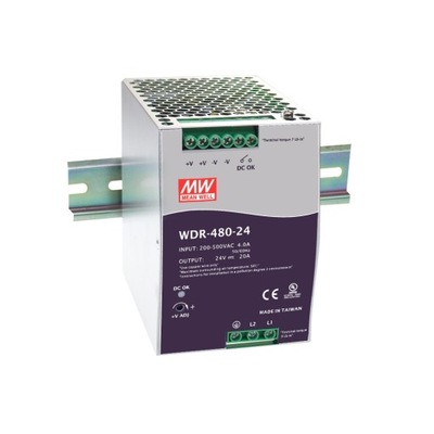 WDR-480-24 Zasilacz na szynę DIN 480W 24V 20A