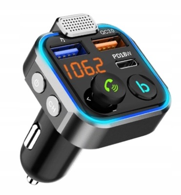 TRANSMISOR FM BLUETOOTH TRAGALUZ DISPOSITIVO DE CARGA QC USB PD  