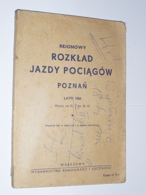 REJONOWY ROZKŁAD JAZDY POCIĄGÓW OKRĘG POZNAŃ 1964