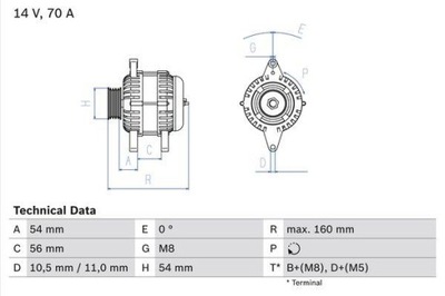 428371 BOSCH ГЕНЕРАТОР (14V, 70A) ПОДХОДИТ DO: OPEL ASTRA G, ASTRA G КЛАСИЧЕСКИЙ