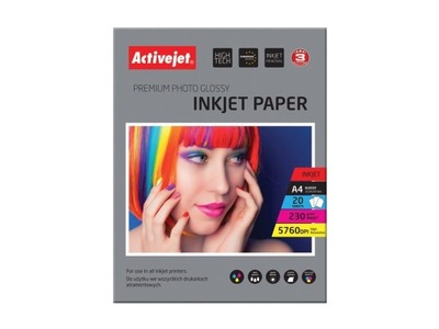 20X PAPIER FOTOGRAFICZNY ACTIVEJET A4 230G BŁYSK DO DRUKAREK ATRAMENTOWYCH