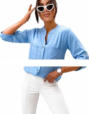 Niebieska bluzka koszulowa gładka S