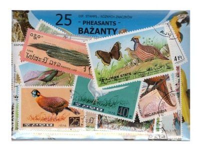 Pakiet 25 znaczków pocztowych - BAŻANTY
