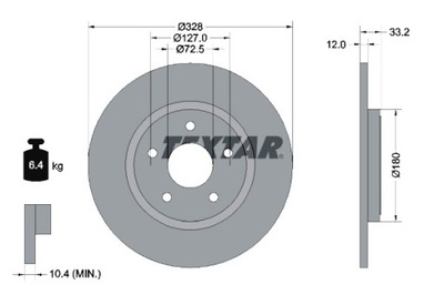 TEXTAR DISCOS DE FRENADO 2 PIEZAS PARTE TRASERA CHRYSLER GRAND VOYAGER V VOYAGER V  