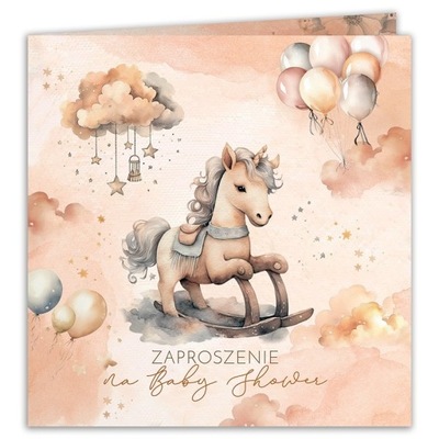 ZAPROSZENIA na Baby Shower Konik na biegunach 10szt