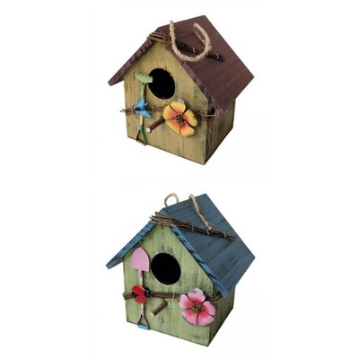 2 sztuki Mini drewniany wiszący domek dla ptaków z