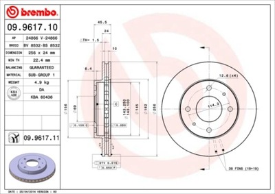 DISCOS DE FRENADO PARTE DELANTERA BREMBO 09.9617.11 09961711  