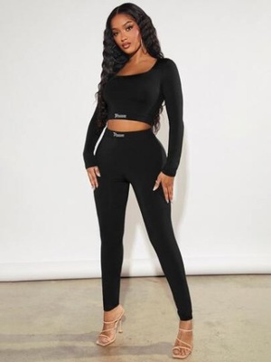 SHEIN SXY CZARNY KOMPLET BLUZKA LEGGINSY M 463