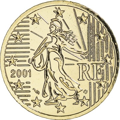 Francja, 50 Euro Cent, 2001, Paris, golden, MS(65-