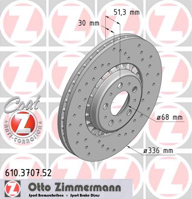 ZIMMERMANN SPORT VOLVO XC90 I 336MM ДИСКИ ТОРМОЗНЫЕ ПЕРЕД 610.3707.52