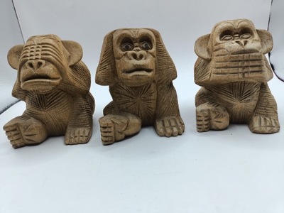 Dekoracja rzeźba artystyczna drewno trzy małpy