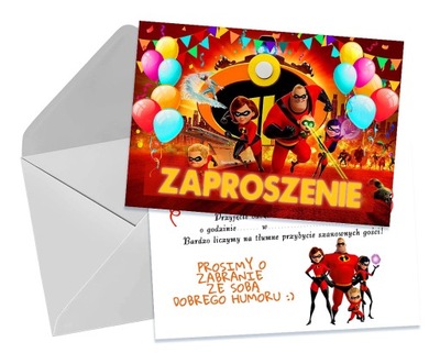 ZAPROSZENIE NA URODZINY INIEMAMOCNI ZAPROSZENIA URODZINOWE + KOPERTA