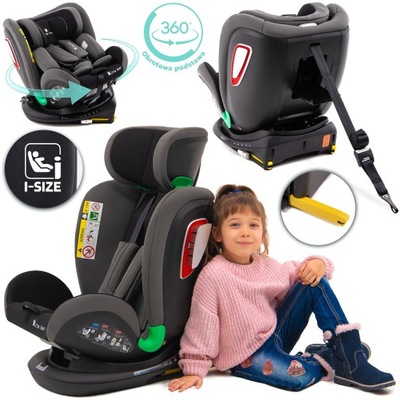 СИДІННЯ АВТОМОБІЛЬНИЙ ПОВОРОТНЕ 360° SZARO-ЧОРНИЙ 40-150CM -SIZE R129 +ISOFIX