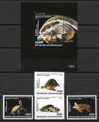 Centralna Afryka 7380-83 + bl 1673 - fauna żółwie