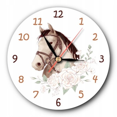 Okrągły cichy zegar ścienny z konikiem koń konie