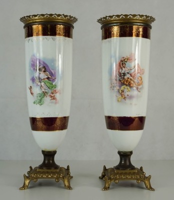 Para pięknych oryginalnych bogato zdobionych wazonów XIX w - Francja