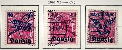 W.M.G. zestaw 22, 3 znaczki kasowane 1920 r.