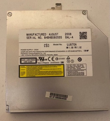 Nagrywarka DVD Panasonic UJ870A SATA laptop DVD+RW HW 1,00 FW 1,02