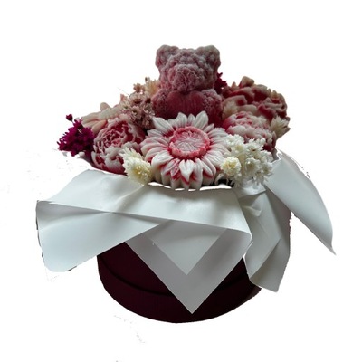 Flower box M różowo-biała kompozycja kwiatowa z misem