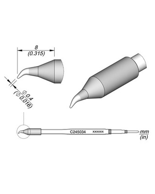 Grot stożkowy wygięty 0.4 mm JBC C245034