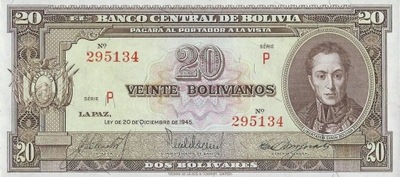 Boliwia - 20 Boliwianos - 1945 - P140a - St.1