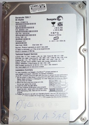 Dysk twardy Seagate ST380011A 80GB PATA 3,5"