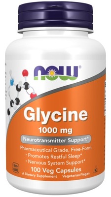 NOW Foods Glycine 1000mg CZYSTA GLICYNA Pamięć 100 kaps SEN UKŁAD NERWOWY