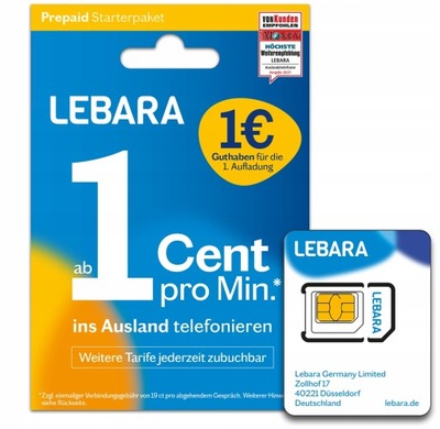 Lebara DE +49 niemiecki Starter SIM Card PrePaid