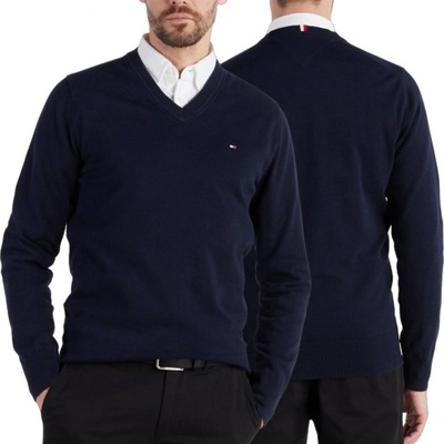 Tommy Hilfiger sweter męski v-neck granatowy sweterek MW0MW30956-DW5 XL