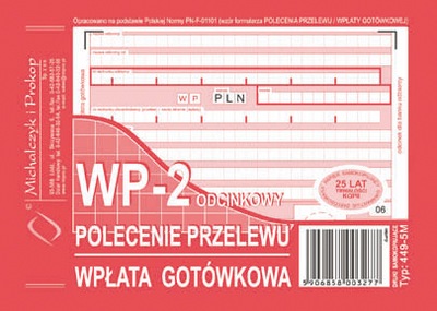 POLECENIE PRZELEWU WPŁATA GOTÓWKOWA 2-ODCINKOWE A6 449-5M