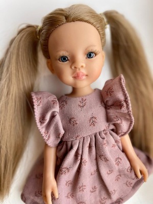 Bawełniana sukienka - Gałązki na wrzosowym tle- ubranko dla lalki