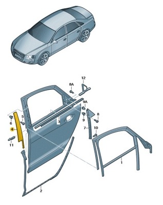 ANTDĖKLAS STULPELIO B PRIEKINIAI DURYS DEŠINIOJI PUSĖ AUDI A8 D4 ASO ORIGINALAS 