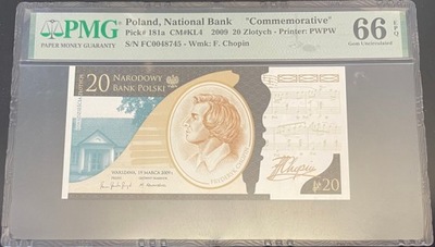 20 zł Fryderyk Chopin 2009 r. PMG 66 EPQ