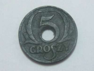 nr102 Polska Moneta 5 groszy GG 1939 Piękny stan