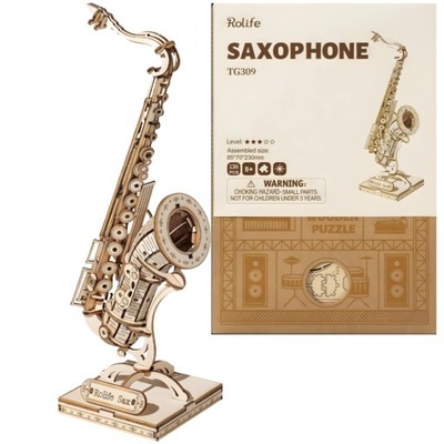 ROBOTIME Drewniany Model Puzzle 3D Saksofon