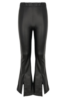 Czarne legginsy spodnie dzwony eko skóra ocieplane 146