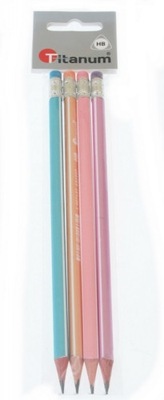 Ołówki Titanum z gumką perła 4 szt.