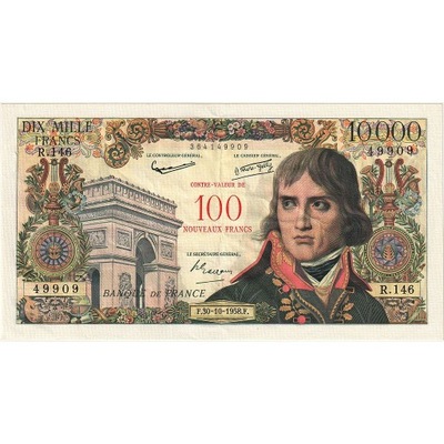 Francja, 100 Nouveaux Francs on 10,000 Francs, 195