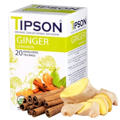 Tipson ORGANIC GINGER CINNAMON herbata ziołowa organiczna TOREBKI 20 x 1,5g