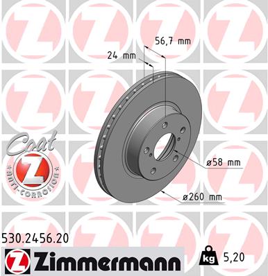 ZIMMERMANN 530.2456.20 ДИСК ТОРМОЗНОЙ