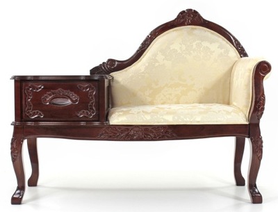 Stylizowany klasyczny rzeźbiony szezlong z półką fotel siedzisko z szufladą