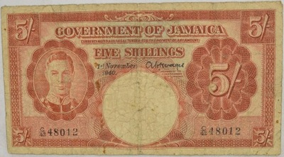 16.fu.Jamajka, 5 Szylingów 1940 rzadki, St.3/3+
